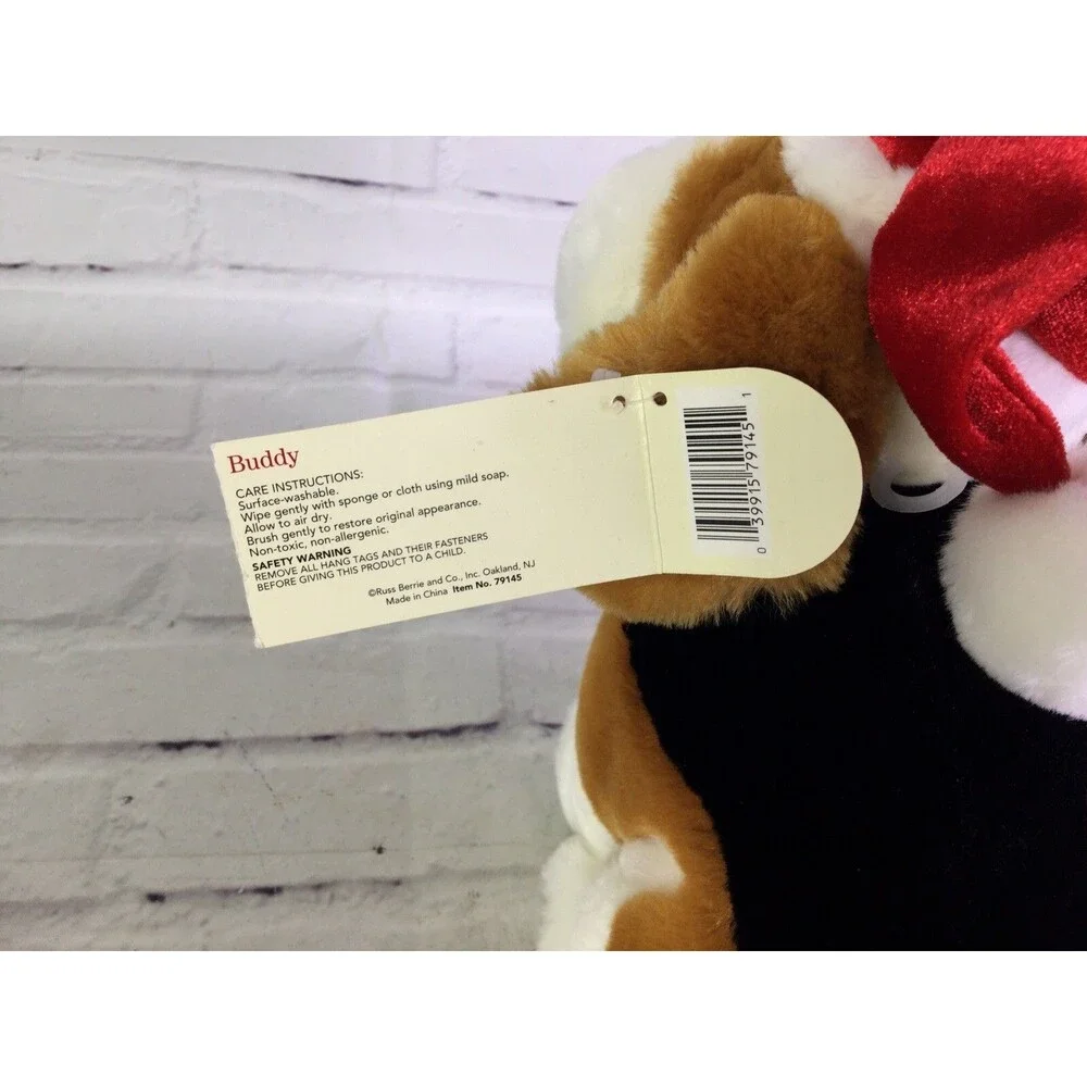 Russ Berrie Christmas Buddy Beagle Puppy Dog Plush Stuffed Animal Toy Tan Black